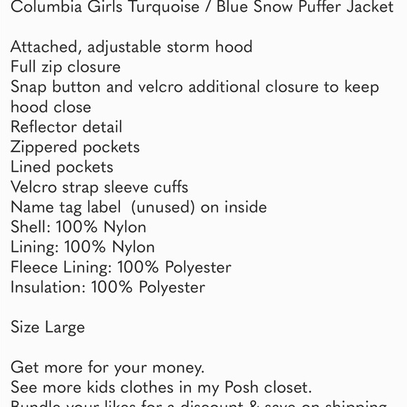 Columbia Girls Blue Winter / Snow Jacket Size L - Picture 6 of 7